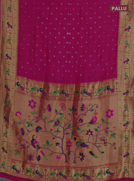 Dola silk saree pink with allover bandhani prints and paithani border