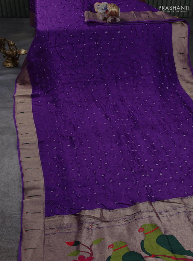 Dola silk saree purple with allover bandhani prints and muniya butta border