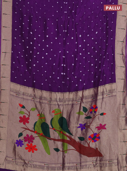 Dola silk saree purple with allover bandhani prints and muniya butta border