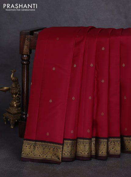 Pure kanchipuram silk saree red and coffee brown with allover zari woven buttas and zari woven korvai border