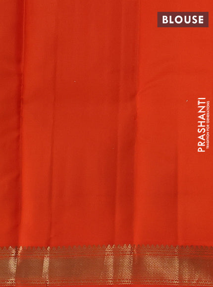 Pure kanchipuram silk saree deep maroon and orange with allover zari woven buttas and zari woven korvai border