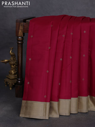 Pure kanchipuram silk saree red and sandal with allover zari woven buttas and zari woven korvai border