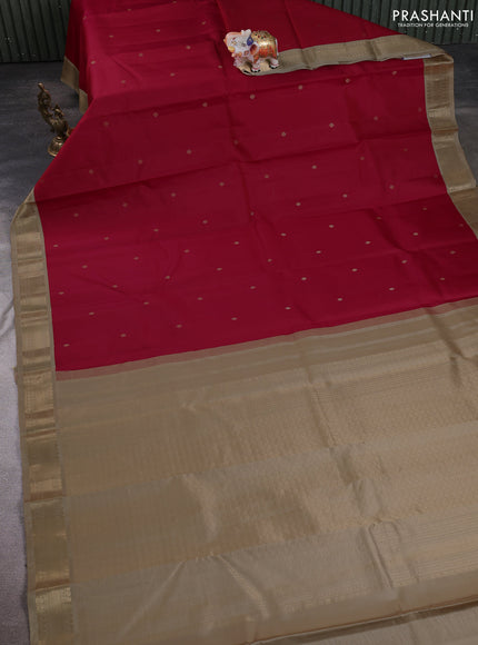 Pure kanchipuram silk saree maroon and sandal with allover zari woven buttas and zari woven korvai border