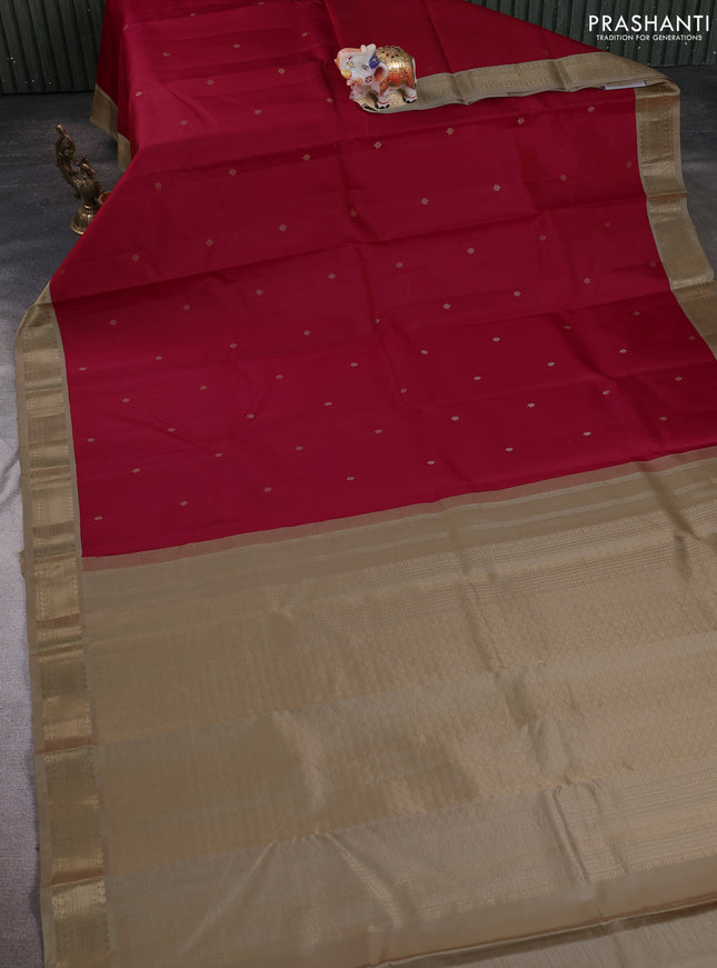 Pure kanchipuram silk saree maroon and sandal with allover zari woven buttas and zari woven korvai border