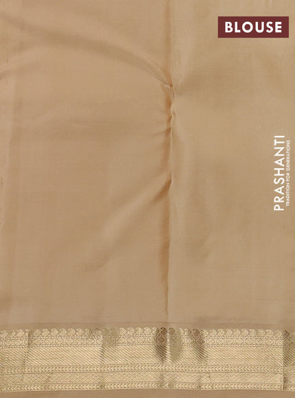 Pure kanchipuram silk saree mustard yellow and sandal with allover zari woven buttas and zari woven korvai border