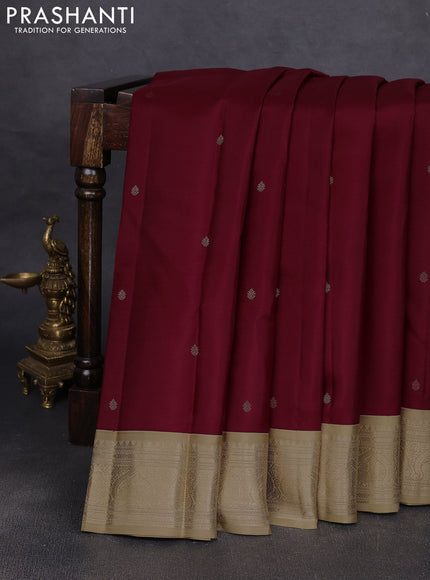 Pure kanchipuram silk saree deep maroon and sandal with allover zari woven buttas and zari woven korvai border