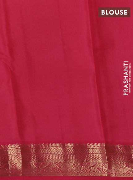 Pure kanchipuram silk saree sandal and pink with allover vairaosi pattern & zari buttas and zari woven korvai border