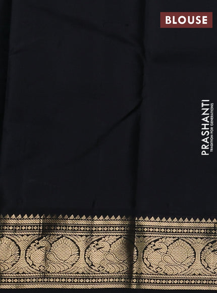 Pure kanchipuram silk saree teal blue and black with allover zari woven buttas and zari woven korvai border