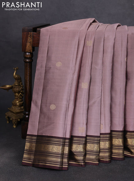 Pure kanchipuram silk saree rosy brown and coffee brown with allover vairaosi pattern & zari buttas and zari woven korvai border