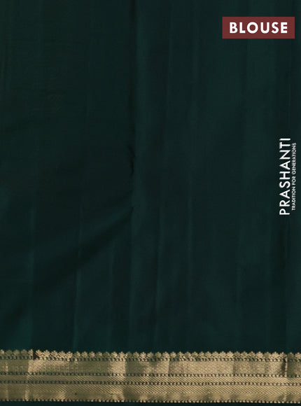 Pure kanchipuram silk saree lime yellow and bottle green with allover zari woven buttas and temple design zari woven korvai border
