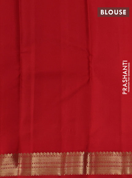 Pure kanchipuram silk saree bottle green and red with allover zari woven buttas and temple design zari woven korvai border