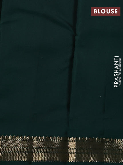 Pure kanchipuram silk saree teal bluish green and bottle green with allover zari woven buttas and temple design zari woven korvai border