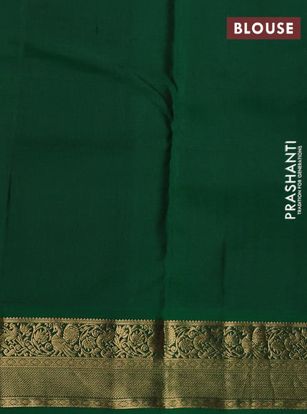 Pure kanchipuram silk saree rustic orange and green with allover zari stripe pattern & buttas and zari woven korvai border