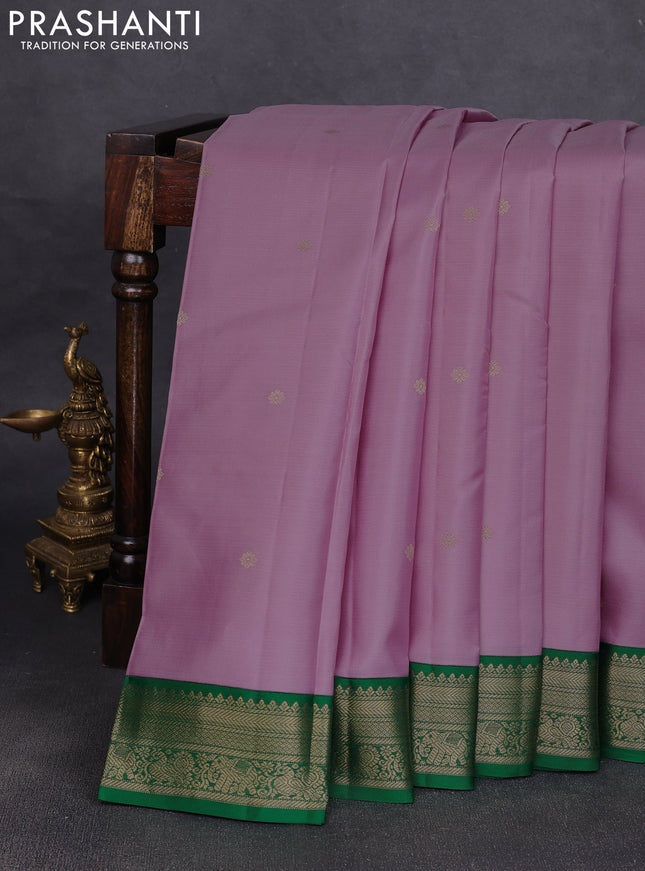 Pure kanchipuram silk saree lavender and green with allover vairaosi pattern & zari buttas and zari woven korvai border