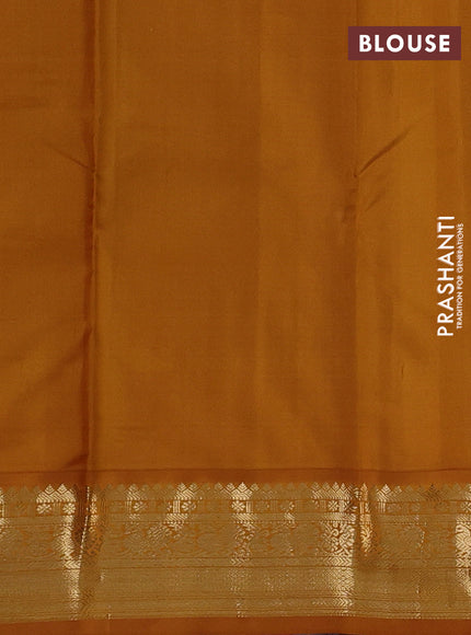 Pure kanchipuram silk saree coffee brown and mustard yellow with zari woven buttas and zari woven korvai border