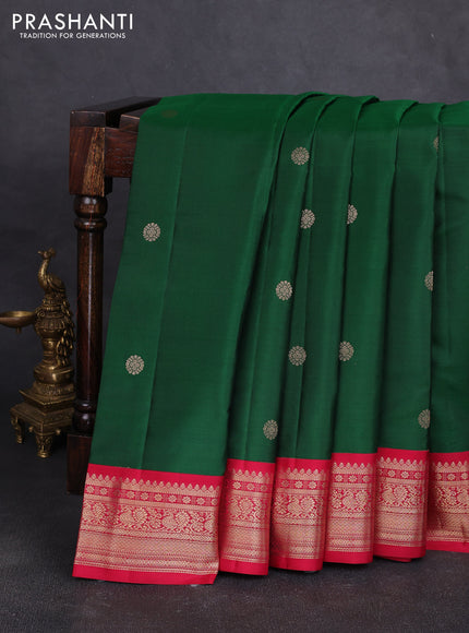 Pure kanchipuram silk saree bottle green and maroon with zari woven buttas and zari woven korvai border