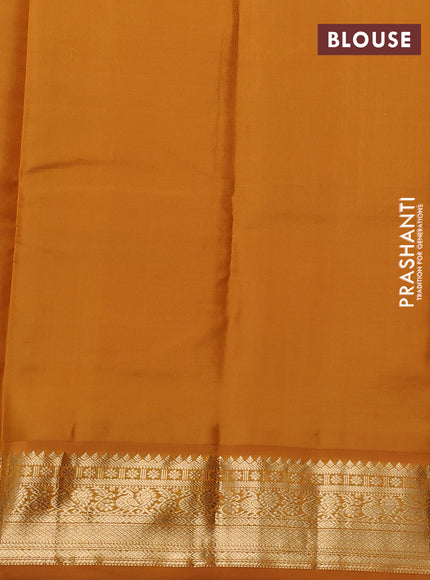 Pure kanchipuram silk saree purple and mustard yellow with zari woven buttas and zari woven korvai border