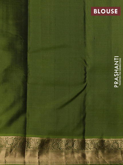 Pure kanchipuram silk saree coffee brown and light green with allover zari stripe pattern & buttas and zari woven korvai border