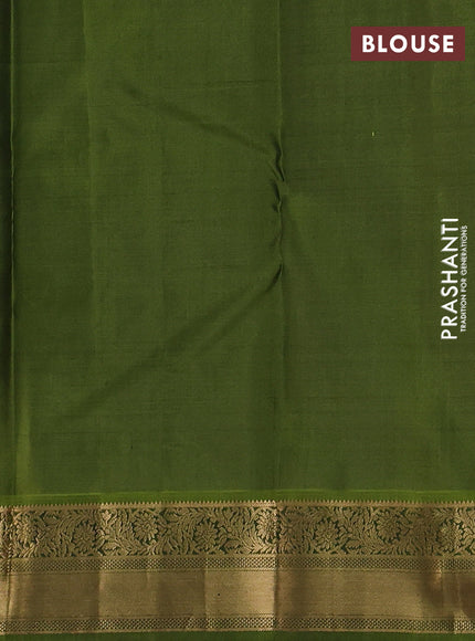 Pure kanchipuram silk saree bottle green and light green with allover zari stripe pattern & buttas and zari woven korvai border