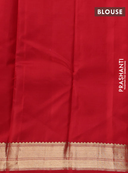 Pure kanchipuram silk saree green and red with allover zari stripe pattern & buttas and zari woven korvai border