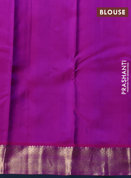 Pure kanchipuram silk saree beige and dark pink with allover zari stripe pattern and zari woven korvai border
