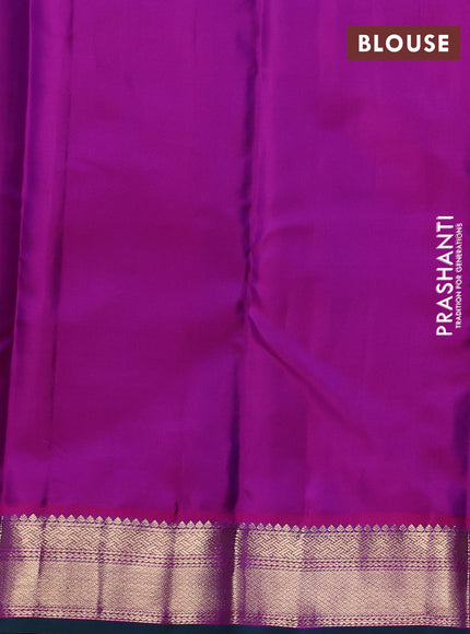 Pure kanchipuram silk saree light green and dark pink with allover zari stripe pattern and zari woven korvai border