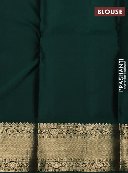 Pure kanchipuram silk saree red and bottle green with zari woven buttas and temple design zari woven korvai border