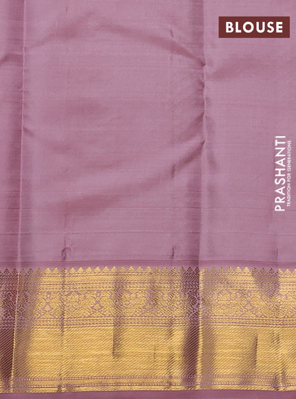 Pure kanchipuram silk saree black and mauve pink with zari woven buttas and temple design zari woven korvai border