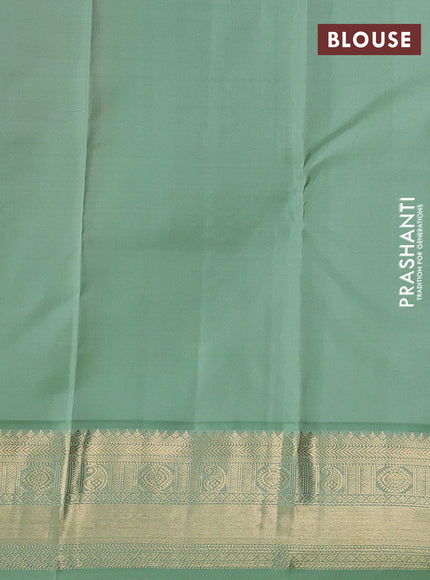 Pure kanchipuram silk saree pastel pink and pastel green with zari woven buttas and temple design zari woven korvai border