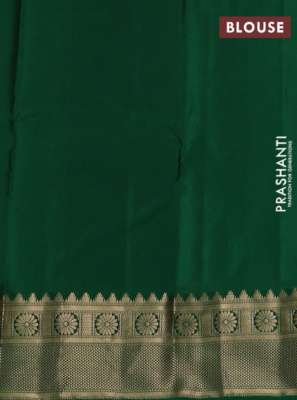 Pure kanchipuram silk saree mustard green and green with zari woven buttas and temple design zari woven korvai border