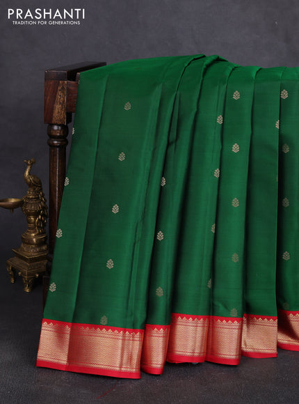 Pure kanchipuram silk saree green and red with allover zari woven buttas and zari woven korvai border