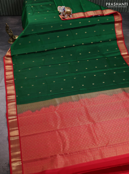 Pure kanchipuram silk saree green and red with allover zari woven buttas and zari woven korvai border