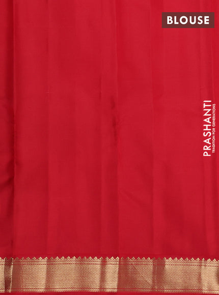 Pure kanchipuram silk saree green and red with allover zari woven buttas and zari woven korvai border