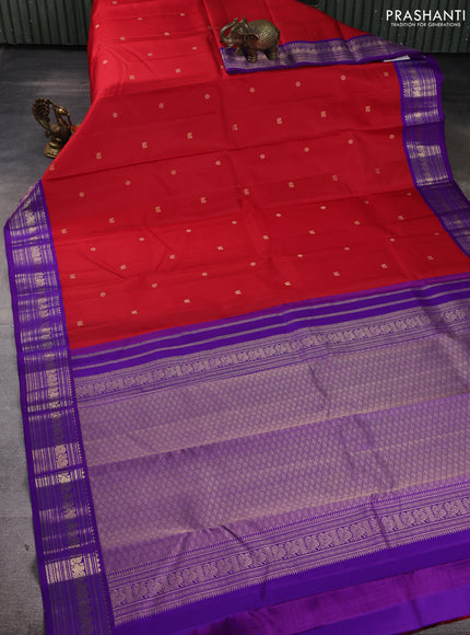 Pure kanchipuram silk saree red and violet with zari woven buttas and zari woven korvai border