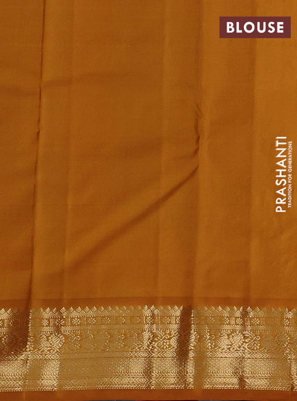 Pure kanchipuram silk saree purple and dark mustard with zari woven buttas and zari woven korvai border