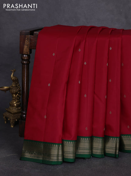 Pure kanchipuram silk saree red and green with zari woven buttas and zari woven korvai border