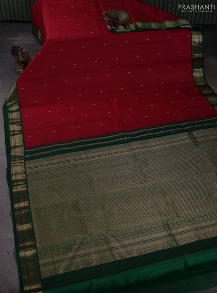 Pure kanchipuram silk saree red and green with zari woven buttas and zari woven korvai border