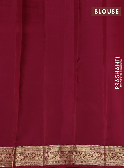 Pure kanchipuram silk saree teal green and deep maroon with zari woven buttas and zari woven korvai border