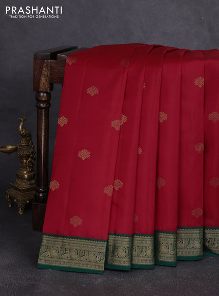Pure kanchipuram silk saree red and green with zari woven buttas and zari woven korvai border