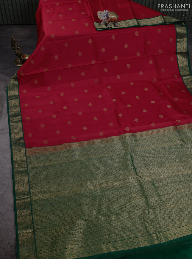 Pure kanchipuram silk saree red and green with zari woven buttas and zari woven korvai border