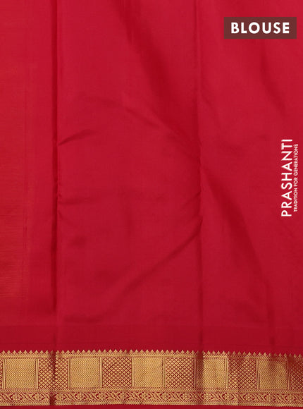 Pure kanchipuram silk saree mango yellow and red with zari woven buttas and temple design zari woven border