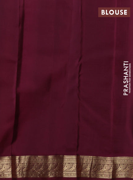 Pure kanchipuram silk saree orange and deep wine with zari woven buttas and zari woven korvai border