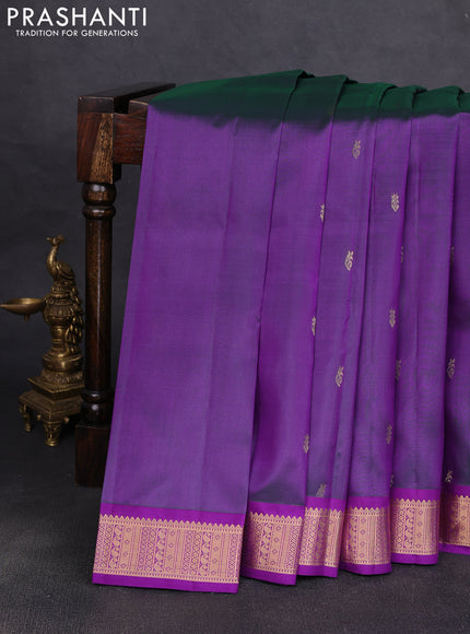 Pure kanchipuram silk saree dual shade of purple and violet with allover zari woven buttas and zari woven korvai border