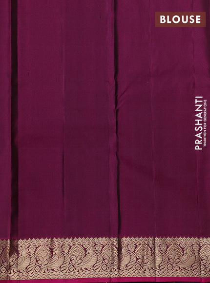 Pure kanchipuram silk saree black and dark pink with allover zari woven buttas and zari woven korvai border