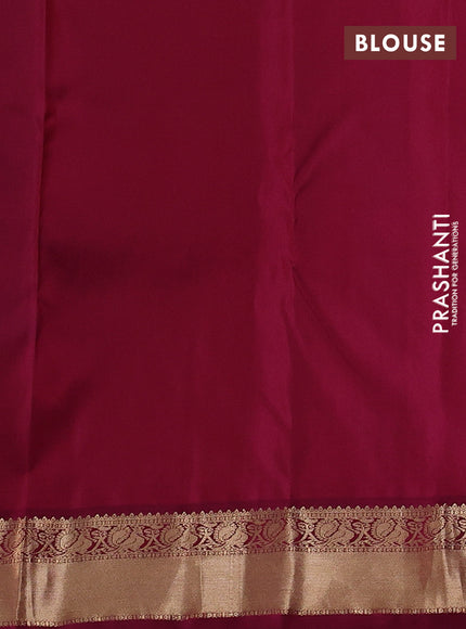 Pure kanchipuram silk saree dual shade of bluish green and wine shade with allover zari stripe pattern & buttas and zari woven korvai border