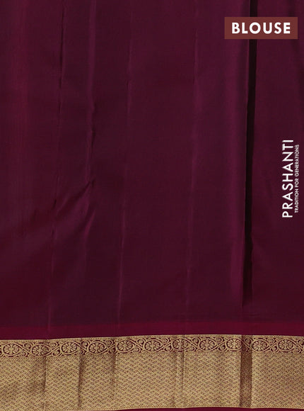 Pure kanchipuram silk saree gryish green and magenta pink with annam zari woven buttas and zari woven korvai border