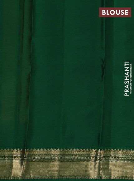 Pure kanchipuram silk saree yellow and green with allover zari stripe pattern & buttas and zari woven korvai border