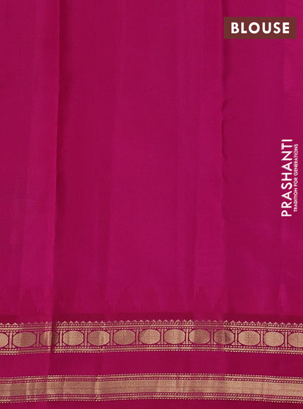 Pure kanchipuram silk saree pastel green and pink with plain body and temple design zari woven korvai border