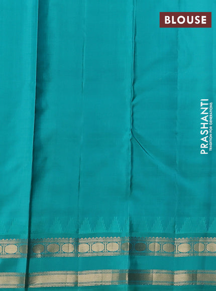 Pure kanchipuram silk saree violet and teal green with zari woven buttas and temple design rettapet zari woven korvai border