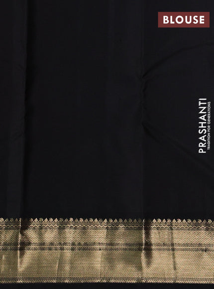 Pure kanchipuram silk saree dual shade of pinkish orange and black with zari woven buttas and zari woven korvai border